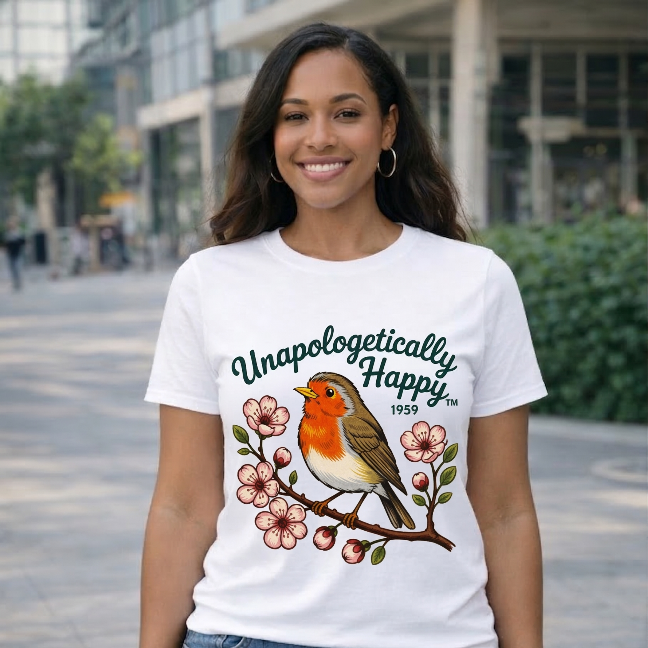 Unapologetically Happy Bird Graphic T-Shirt