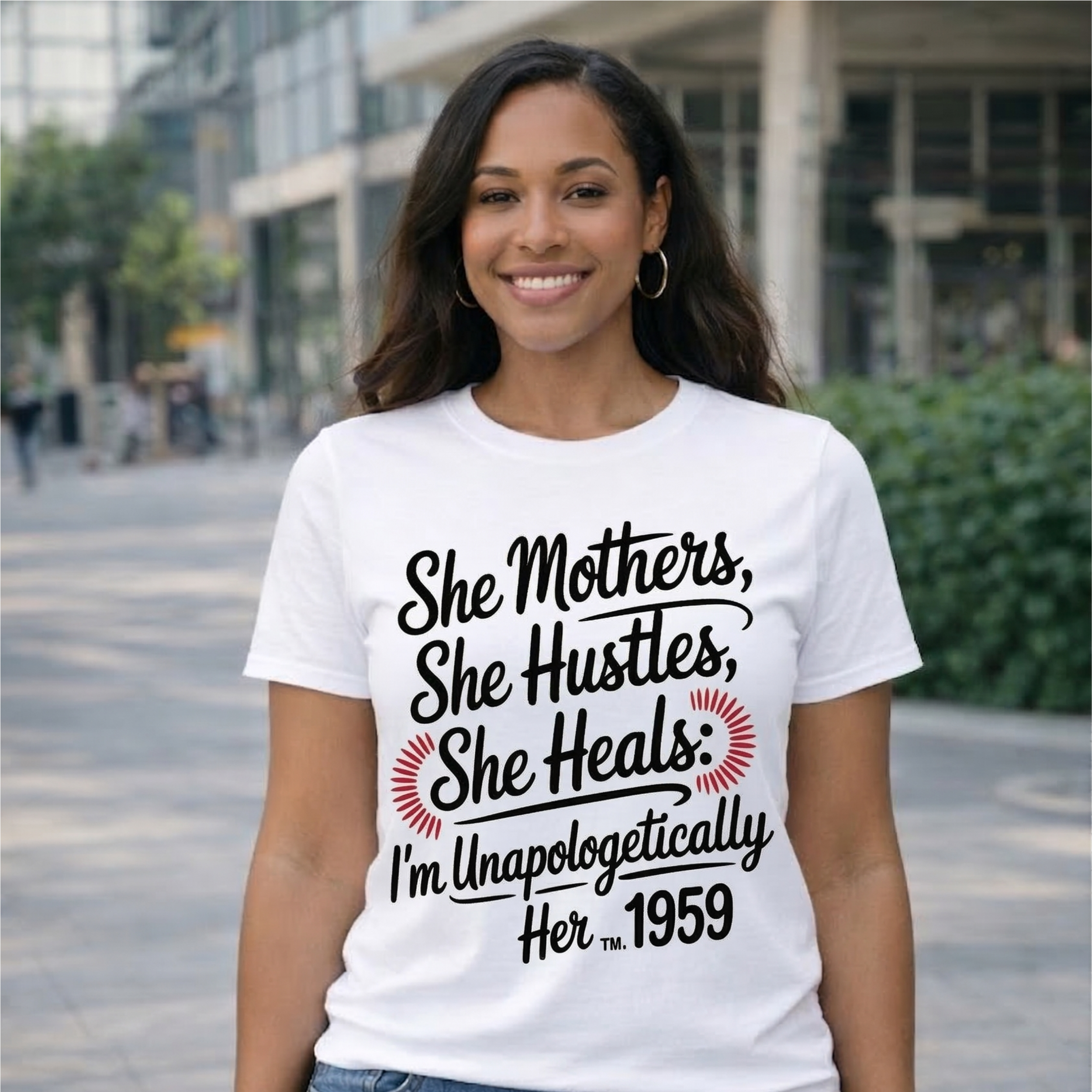 She Mothers, She Hustles, She Heals – Unapologetically Her T-Shirt
